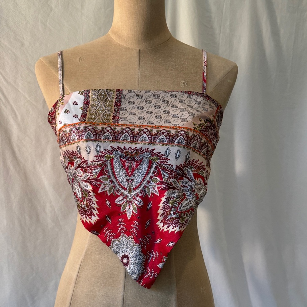 Chic Paisley Crop Halter in Red by Cloud Ten.